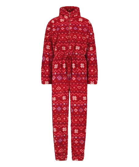 Onesie-jumpsuit fleece, Rød