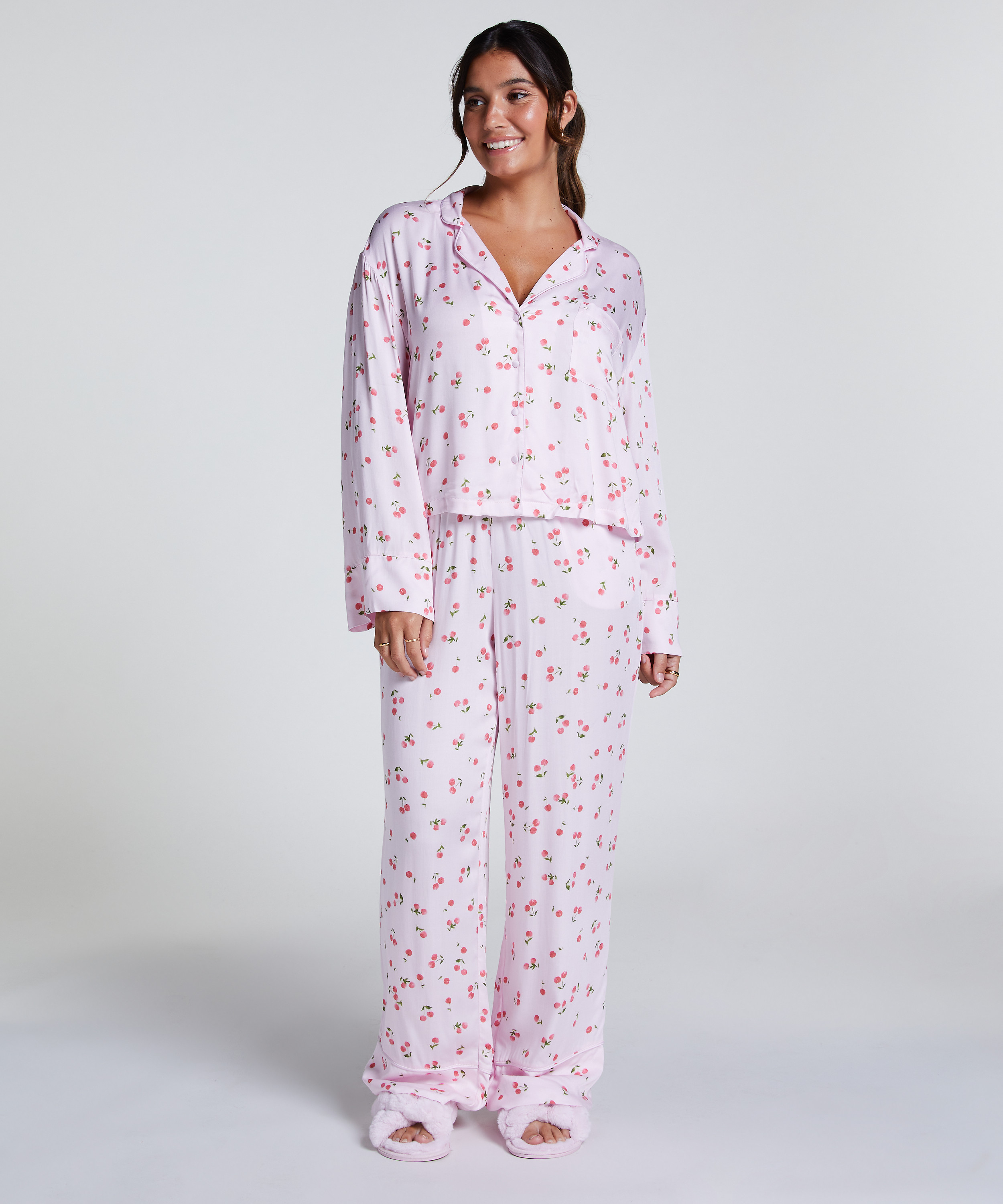 Langærmet satinjakke, Lyserød, main