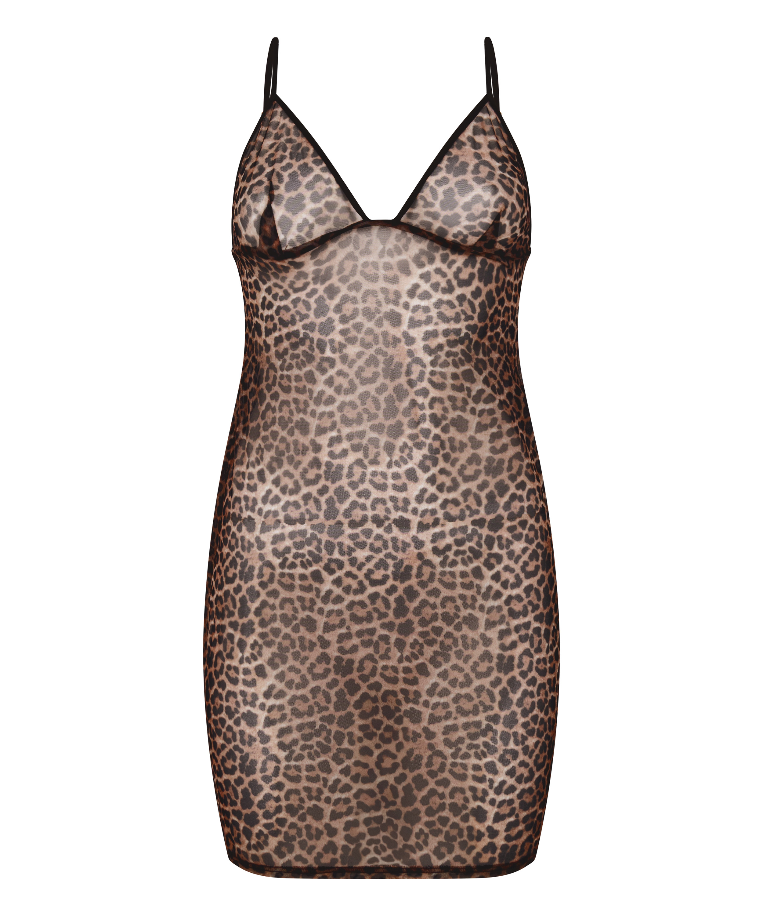 Underkjole i leopardprintet mesh, Sort, main