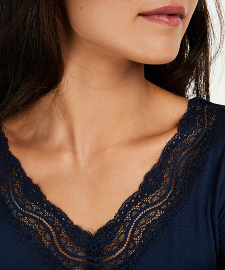 Langærmet bluse med V-hals, Blå