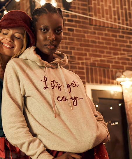 Langærmet Hættetrøje, Beige