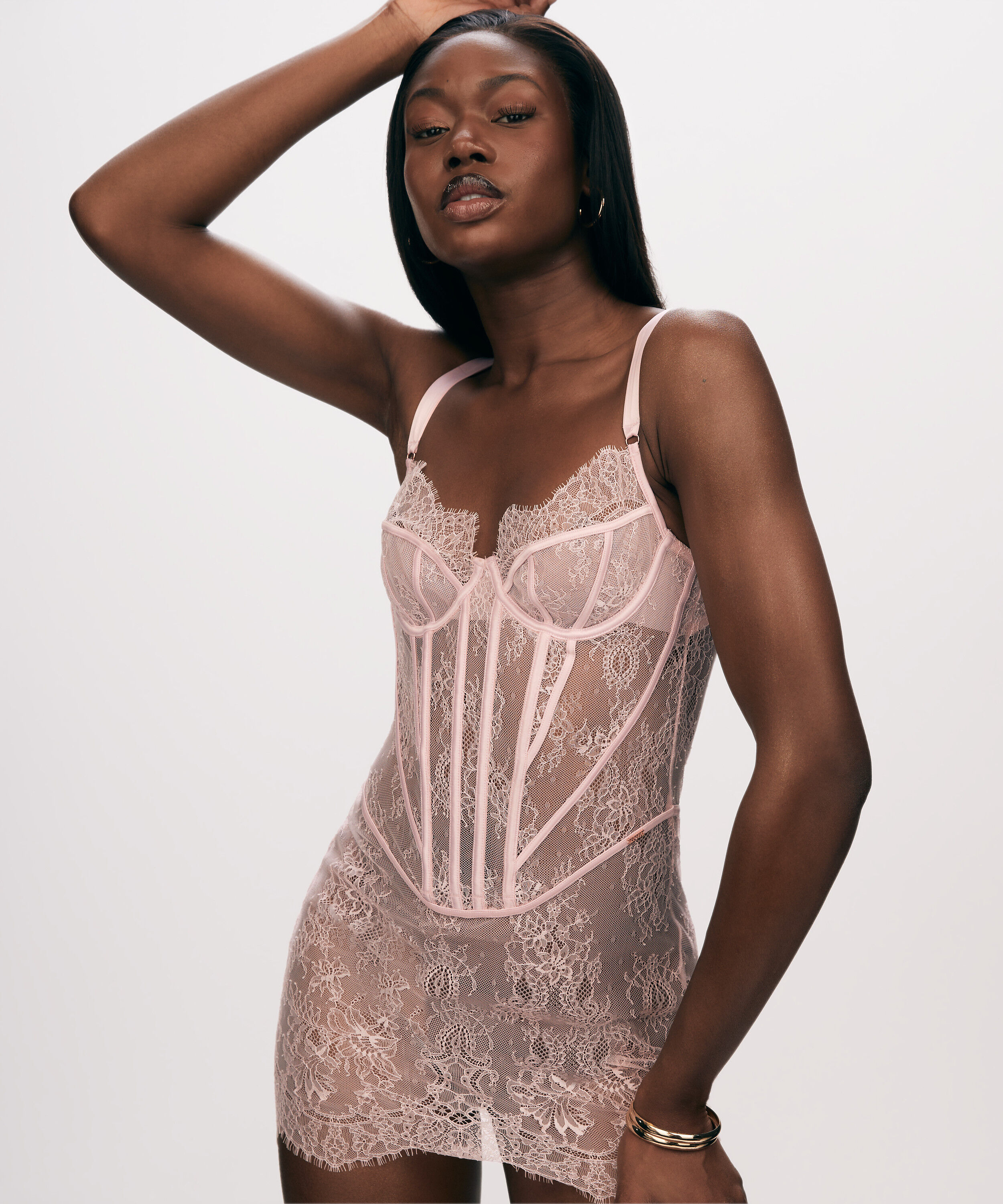 Slipkjole Lace Camille, Lyserød