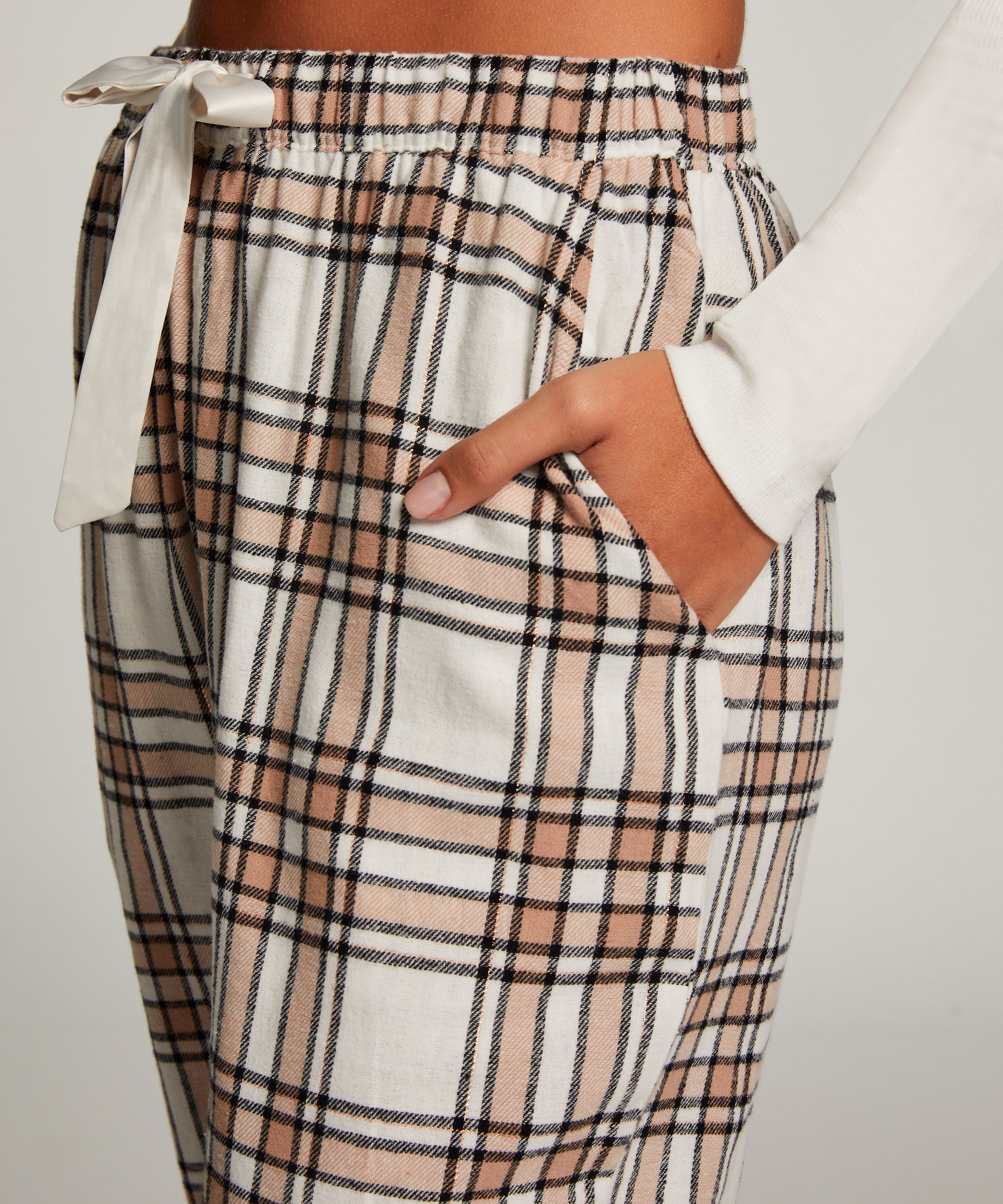 Pyjamasbukser af flonel, Beige, main