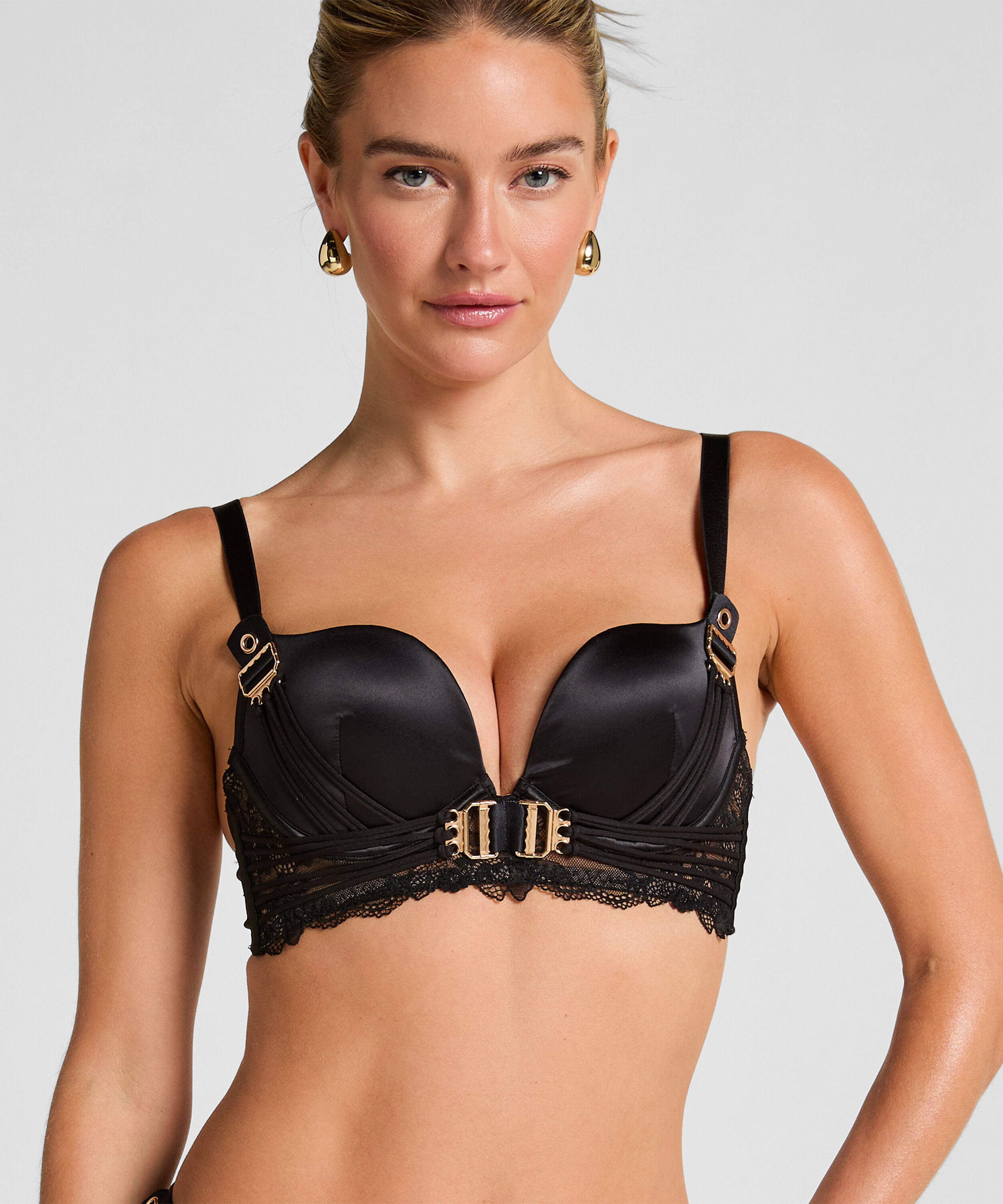 Formstøbt longline push-up-bøjle-bh Avela, Sort