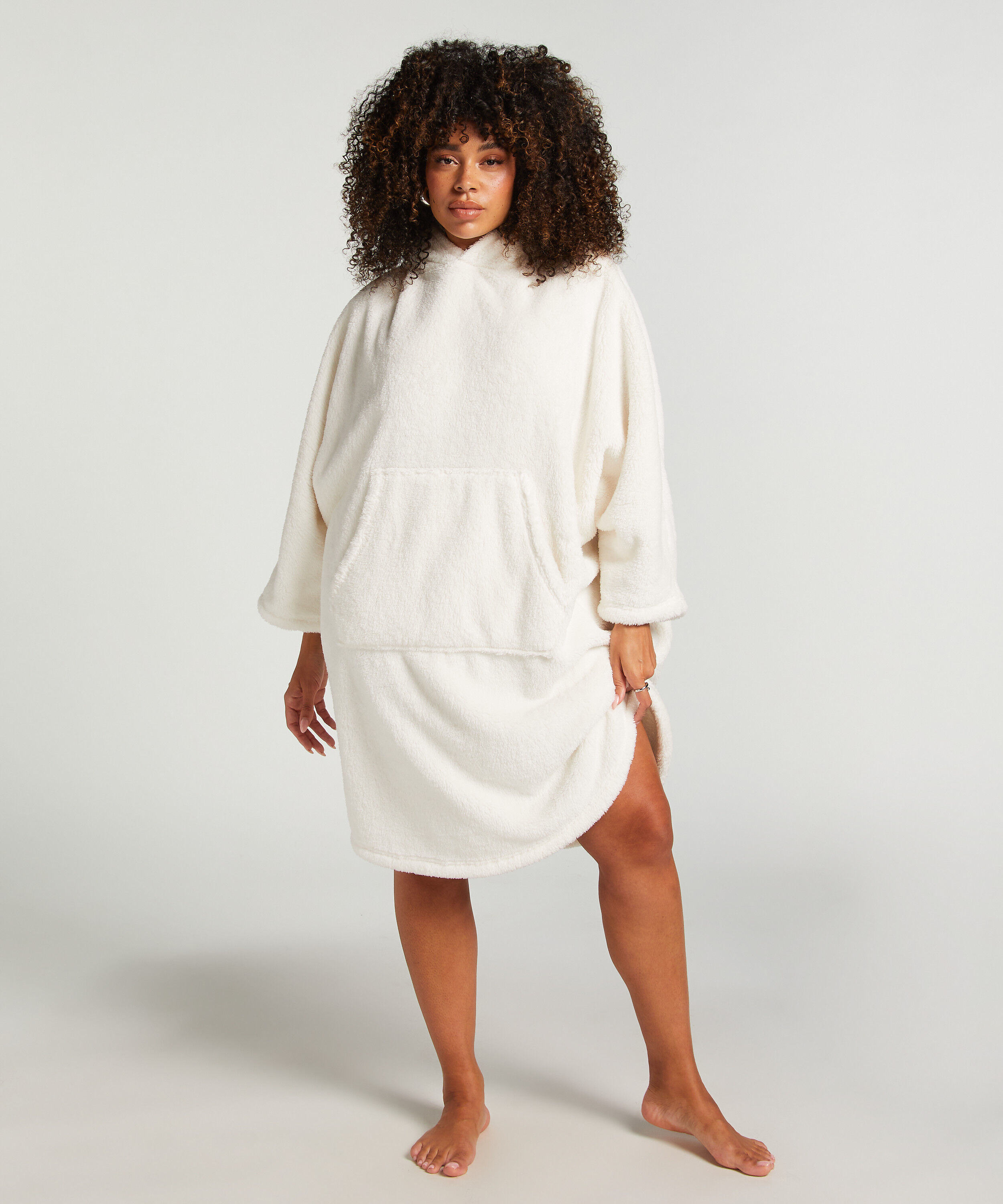 Snuggle fleece loungekjole, Hvid