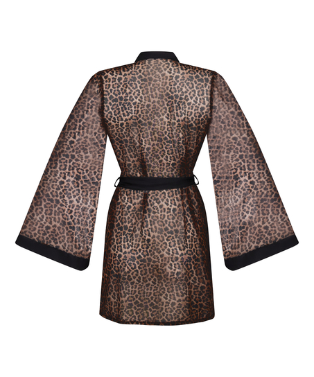 Kimono i leopardprintet mesh, Sort