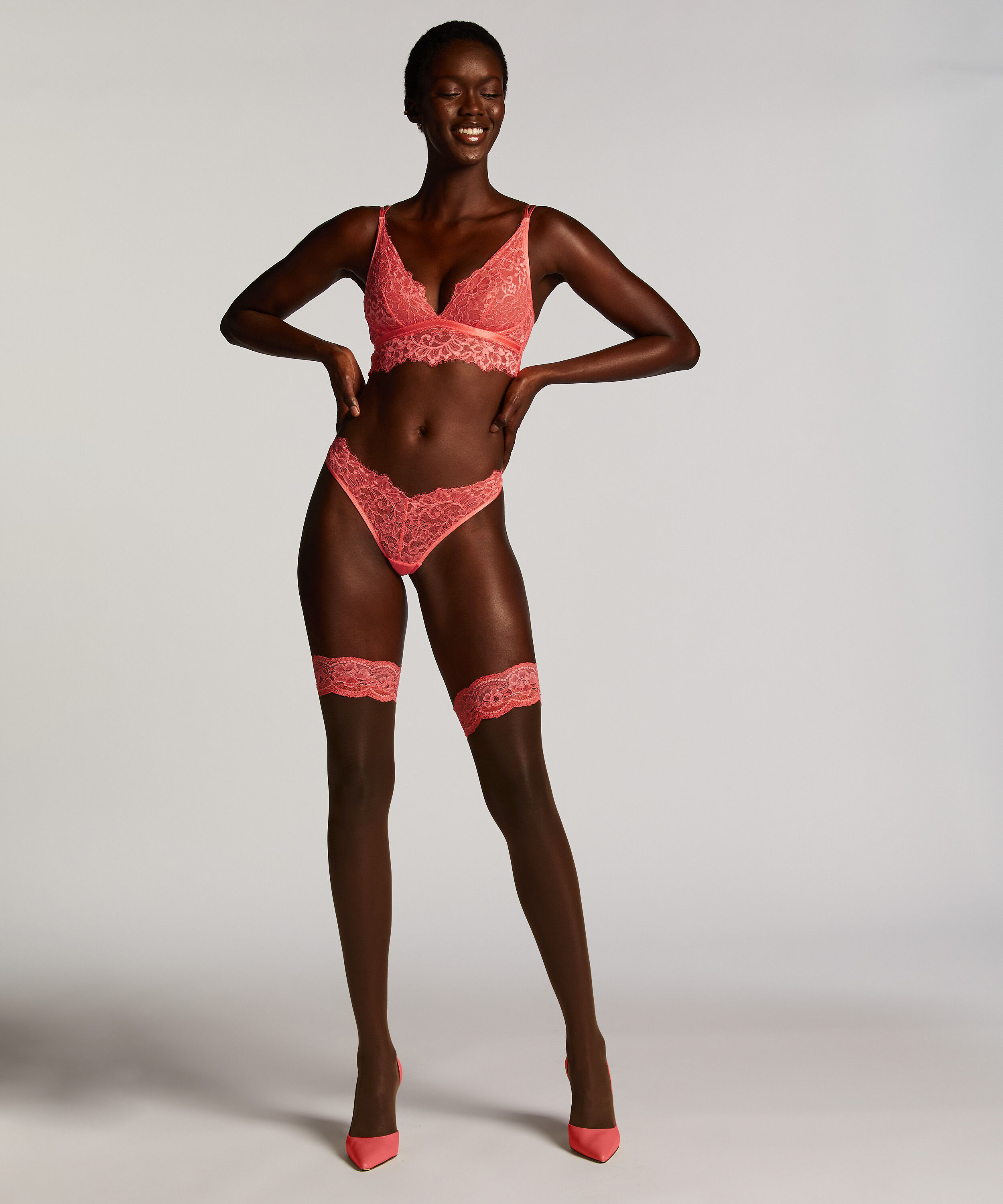 Stay-ups 15 Denier Lace, Lyserød