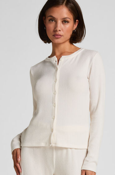 Hunkemöller Ribstrikket Cardigan i Jersey Hvid