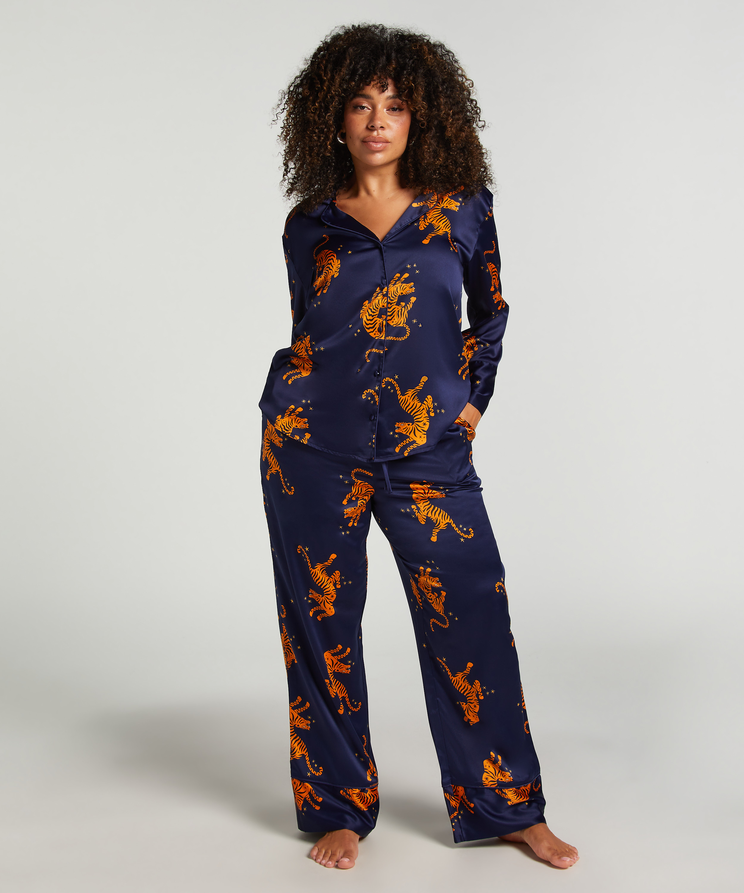 Langærmet satinjakke, Blå, main