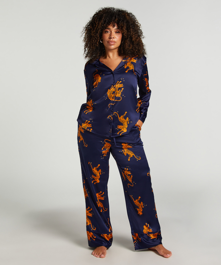 Langærmet satinjakke, Blå