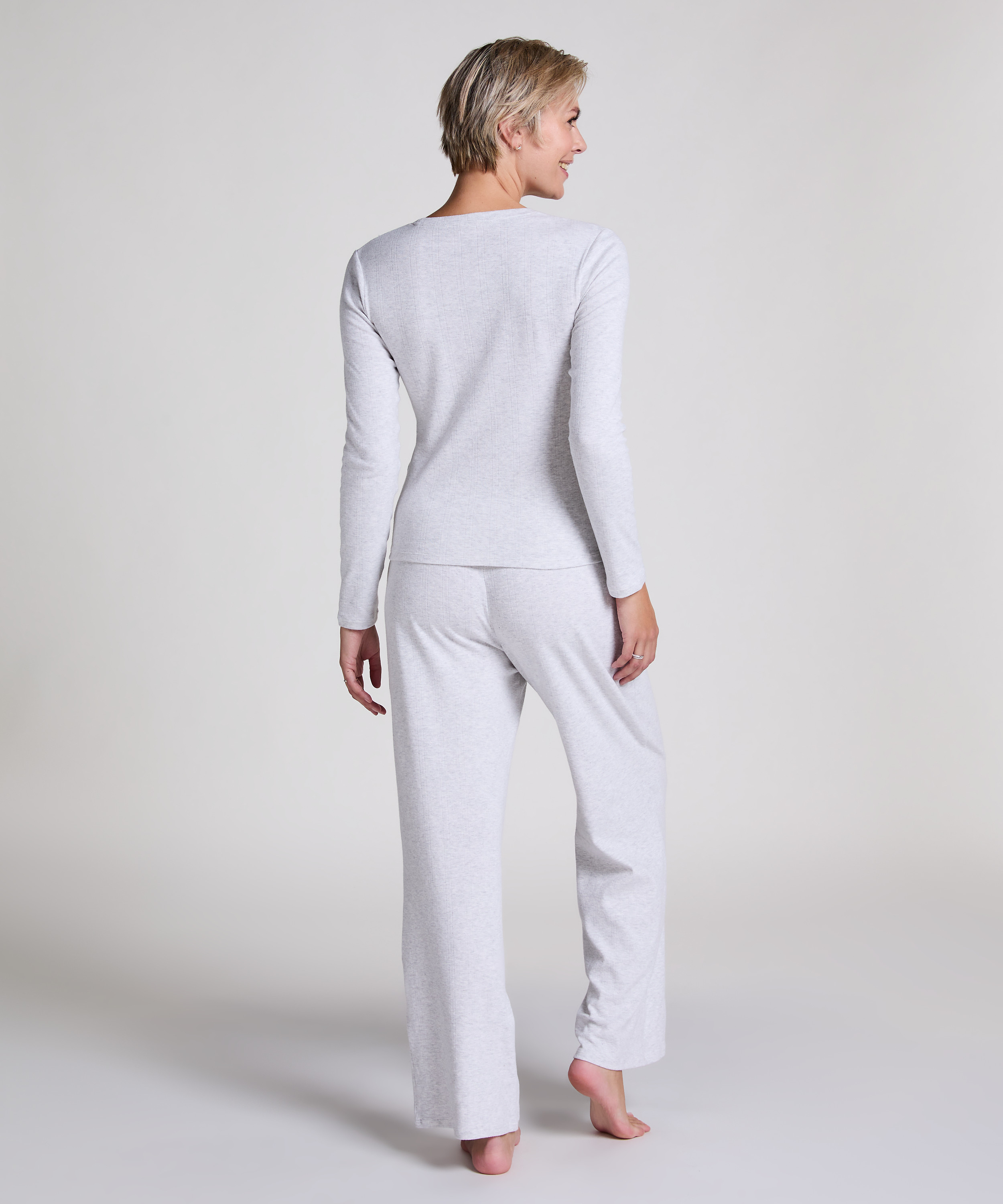 Pointelle Pyjamasoverdel, Grå, main