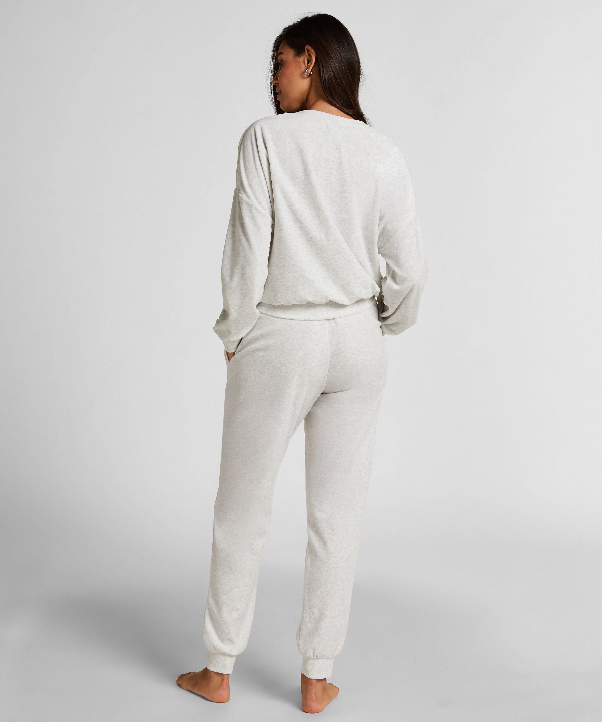 Joggingbukser i velour, Gr&aring;, main