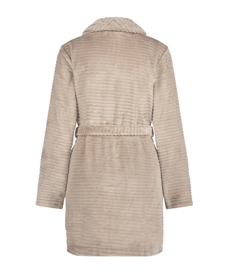 Kort ribstrikket badek&aring;be i fleece, Beige