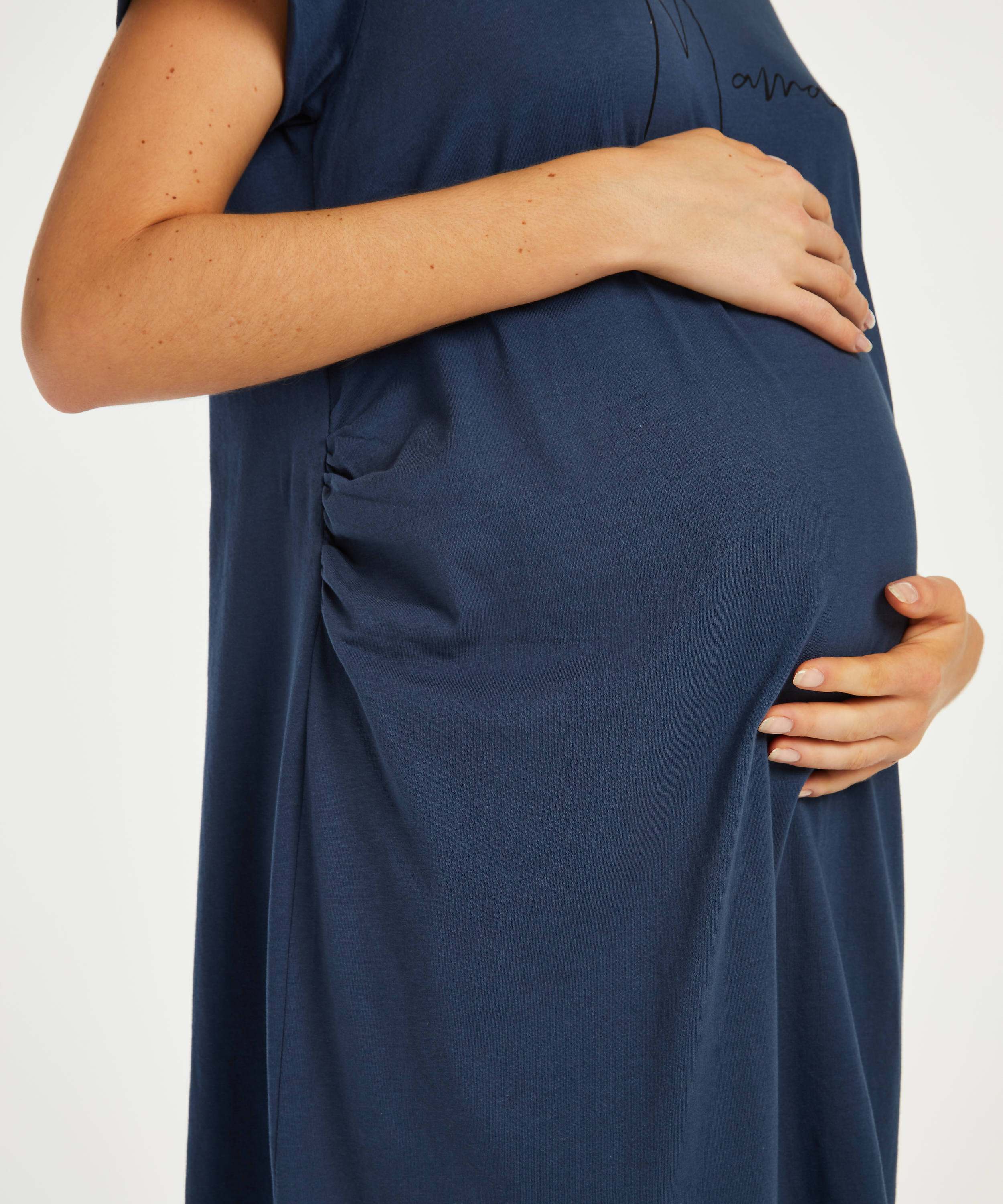 Pyjamas-T-shirt med korte &aelig;rmer til gravide, Bl&aring;, main