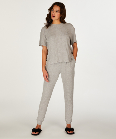 Ribstrikket kort&aelig;rmet top, Gr&aring;