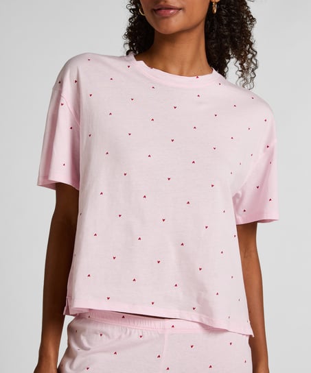 Pyjamassæt i bomuld med print, Lyserød