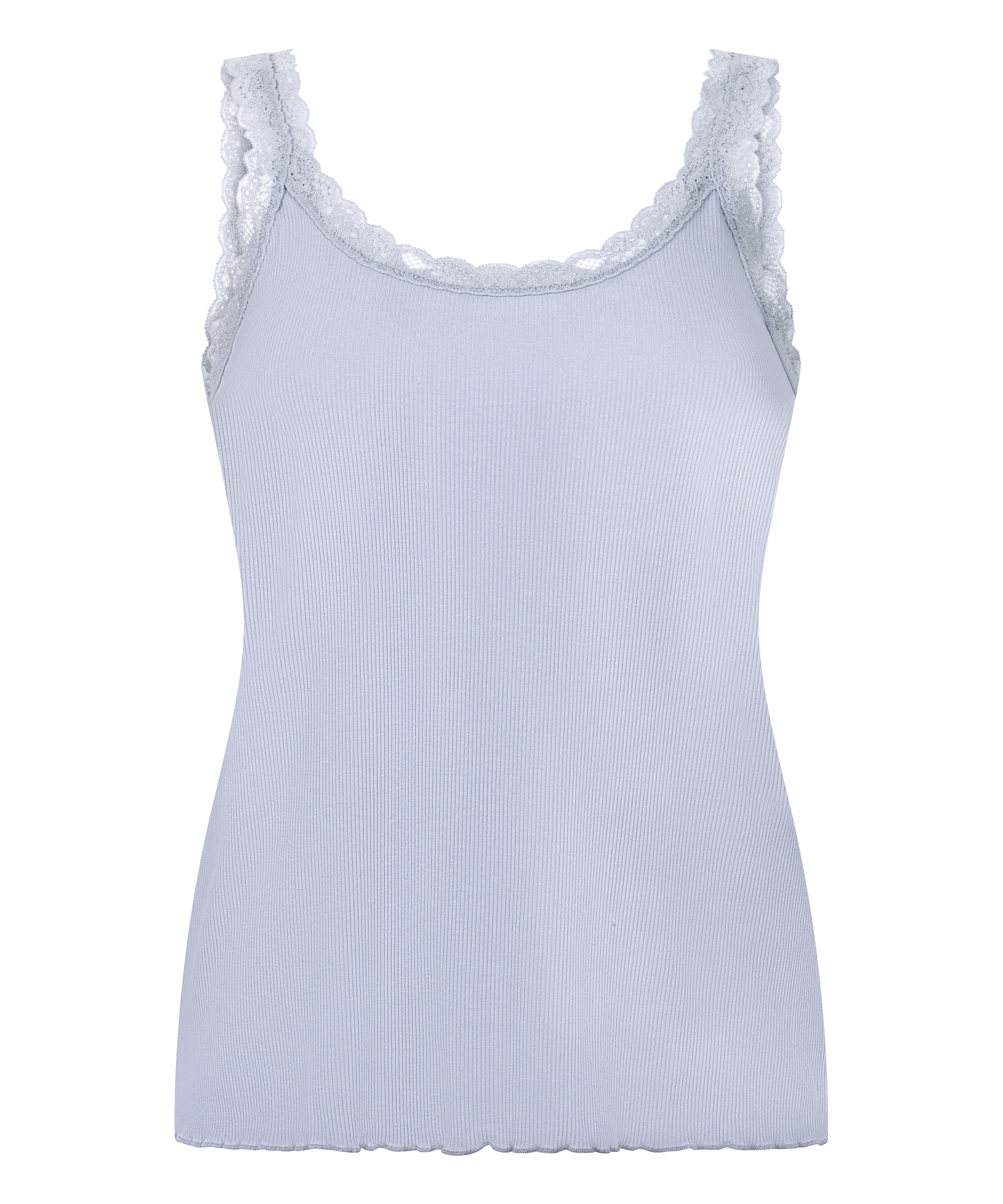 Ribbet Jersey Singlet med Blonder, Lilla, main
