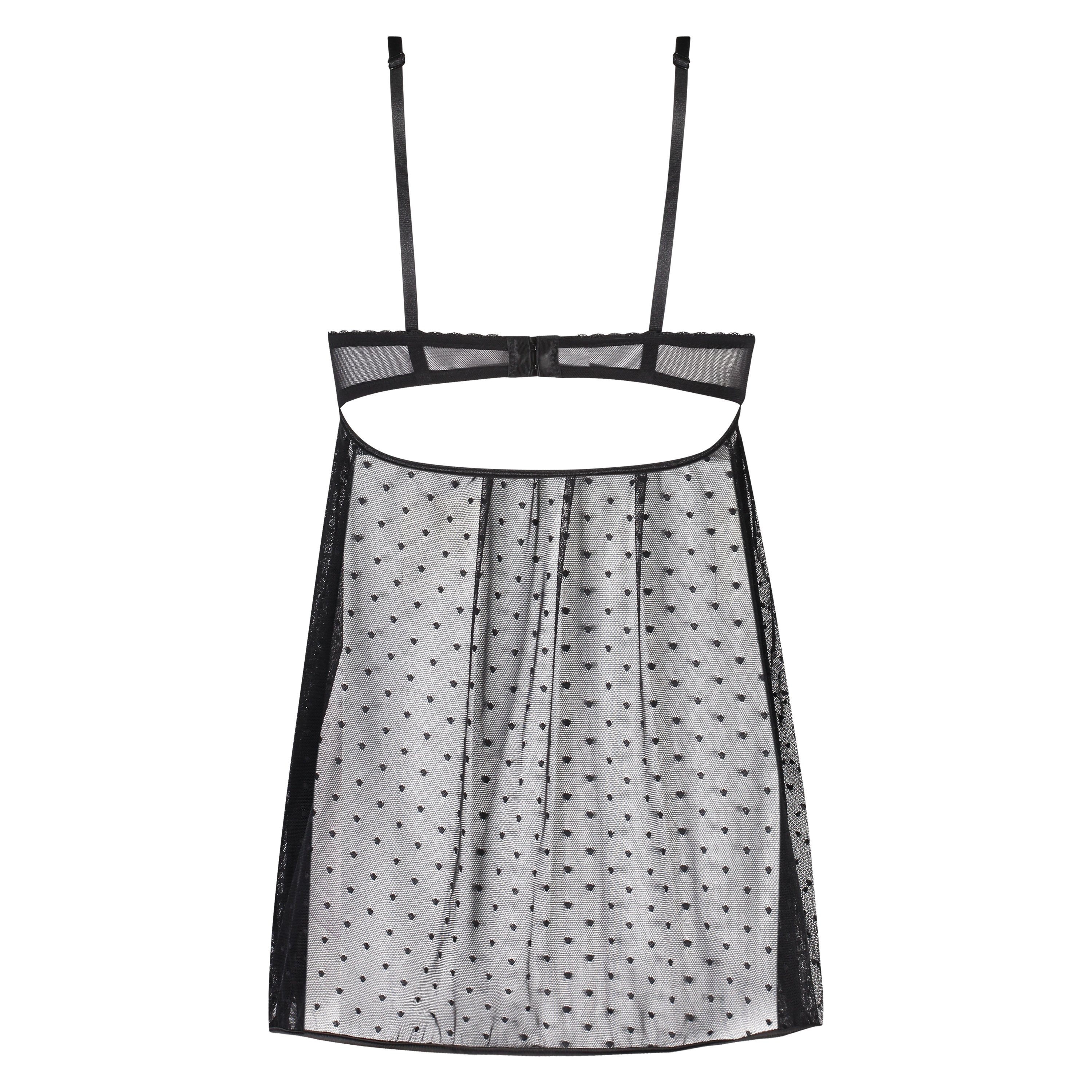 Dot Mesh Bow natkjole med bøjle, Sort, main