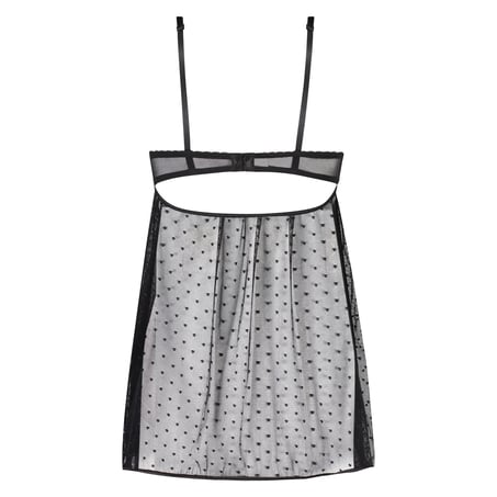 Dot Mesh Bow natkjole med bøjle, Sort