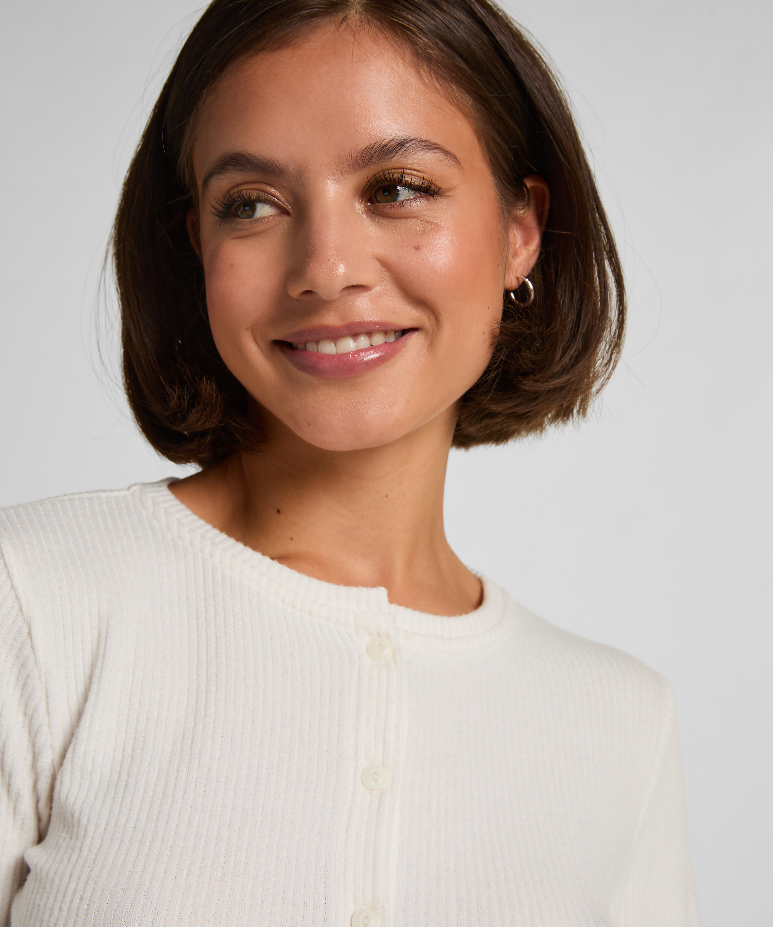 Ribstrikket Cardigan i Jersey, Hvid, main