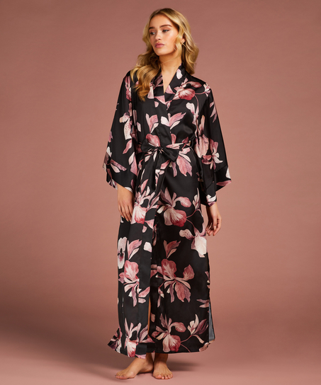Kimono satin Bloom, sort