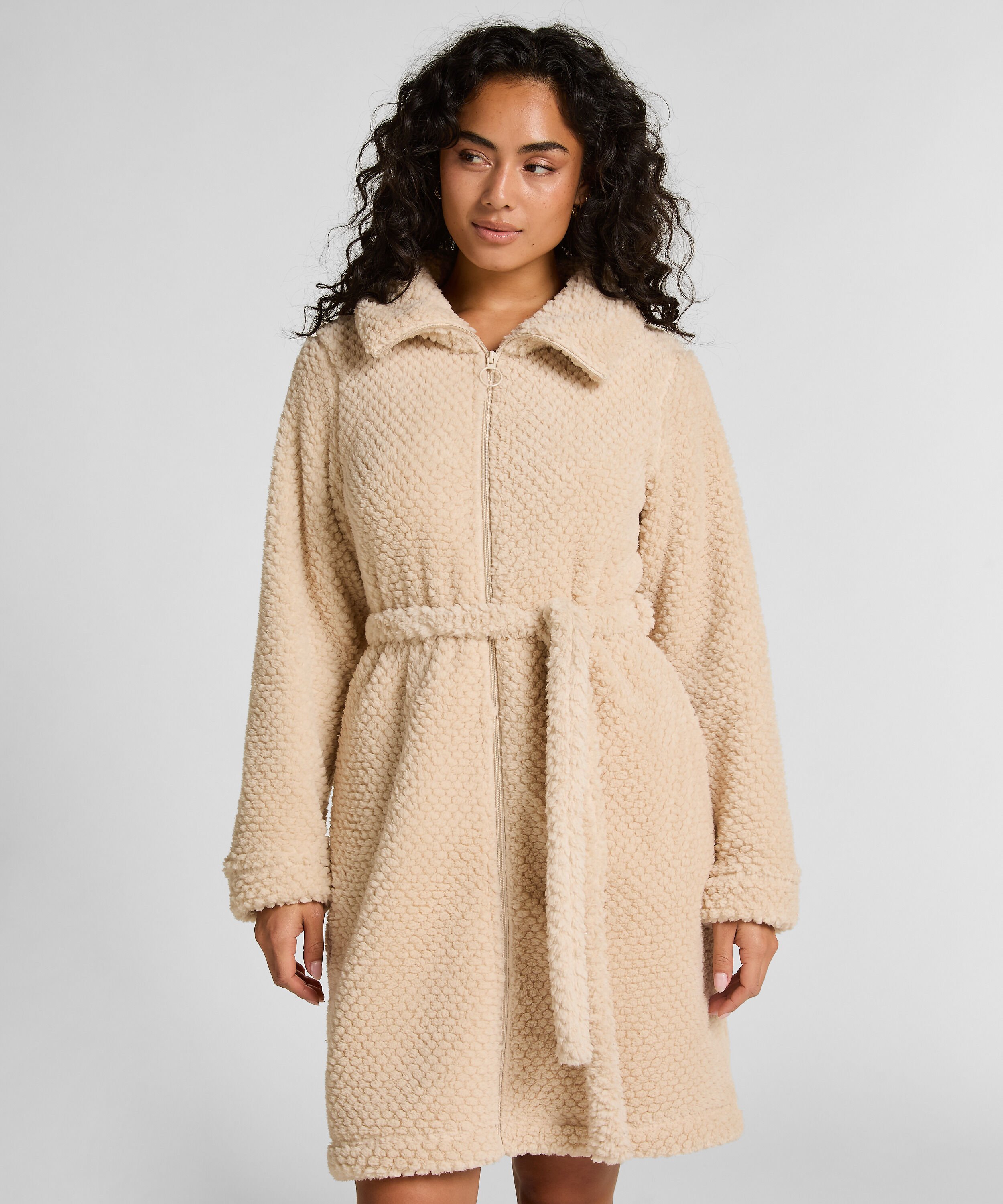 Badekåbe i fleece med lynlås, Hvid