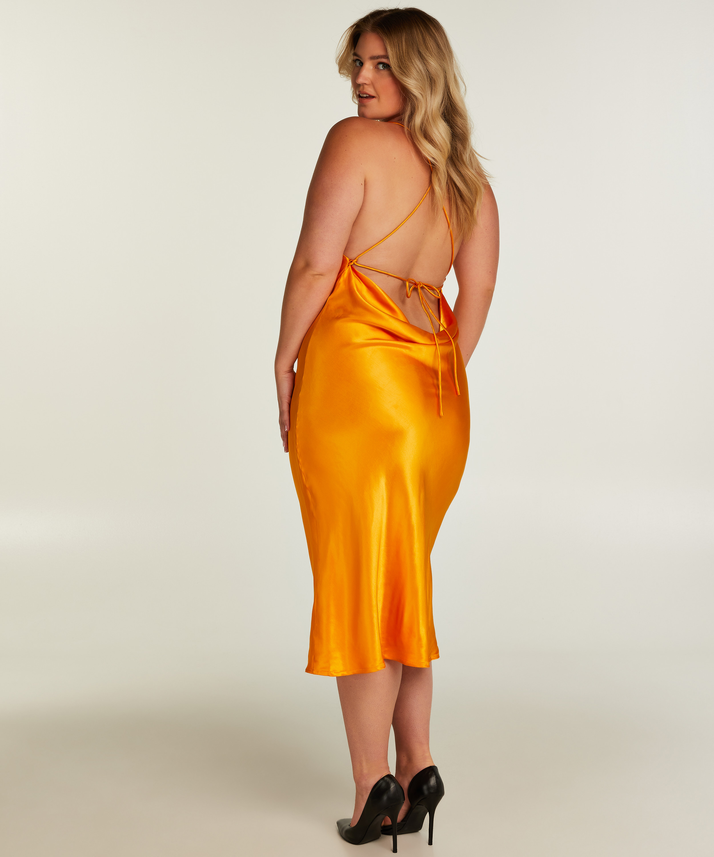Kjole midi satin, Orange, main