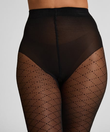 Str&oslash;mpebukser 30 Denier med print, Sort