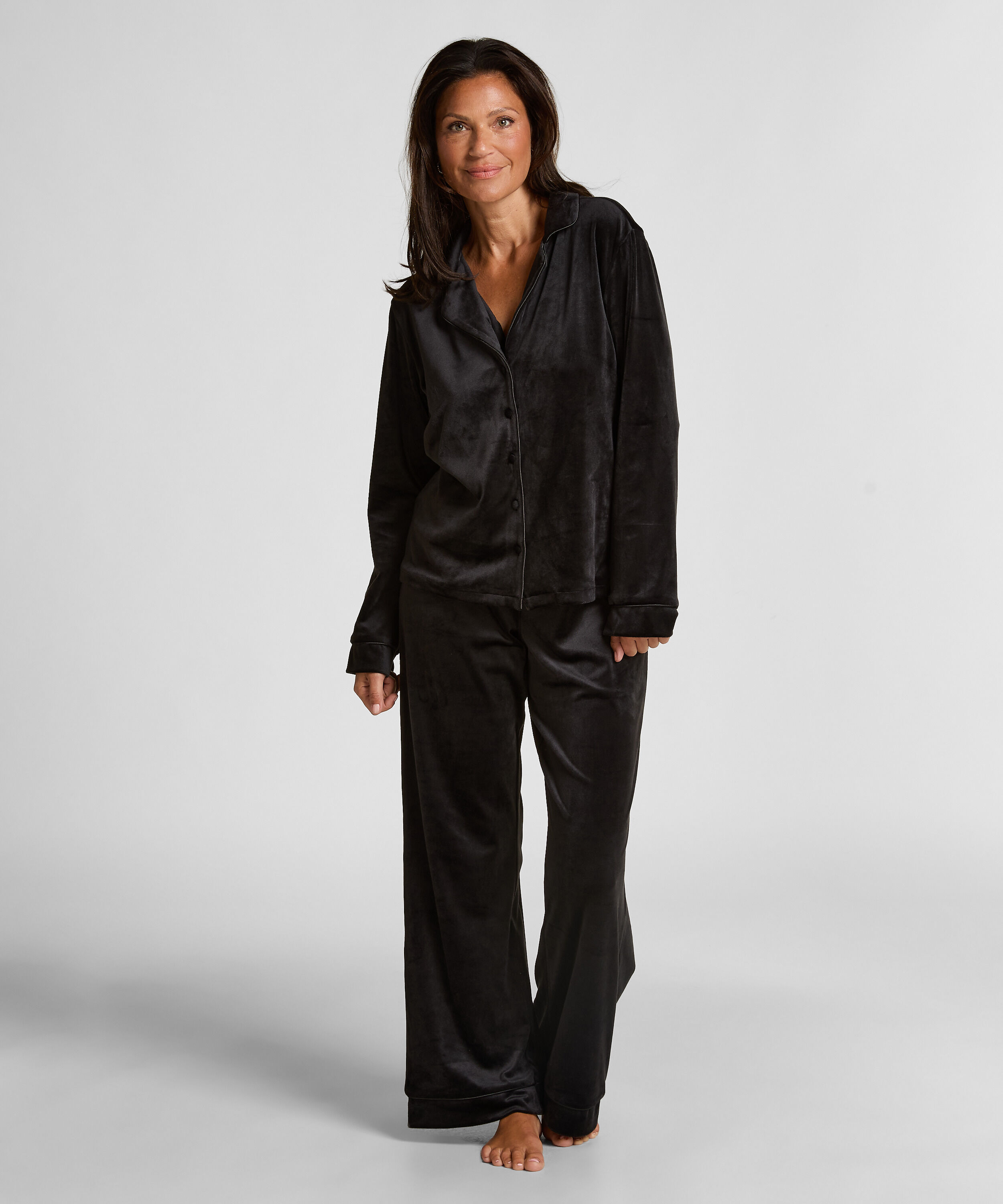 Lang&aelig;rmet velourjakke, Sort