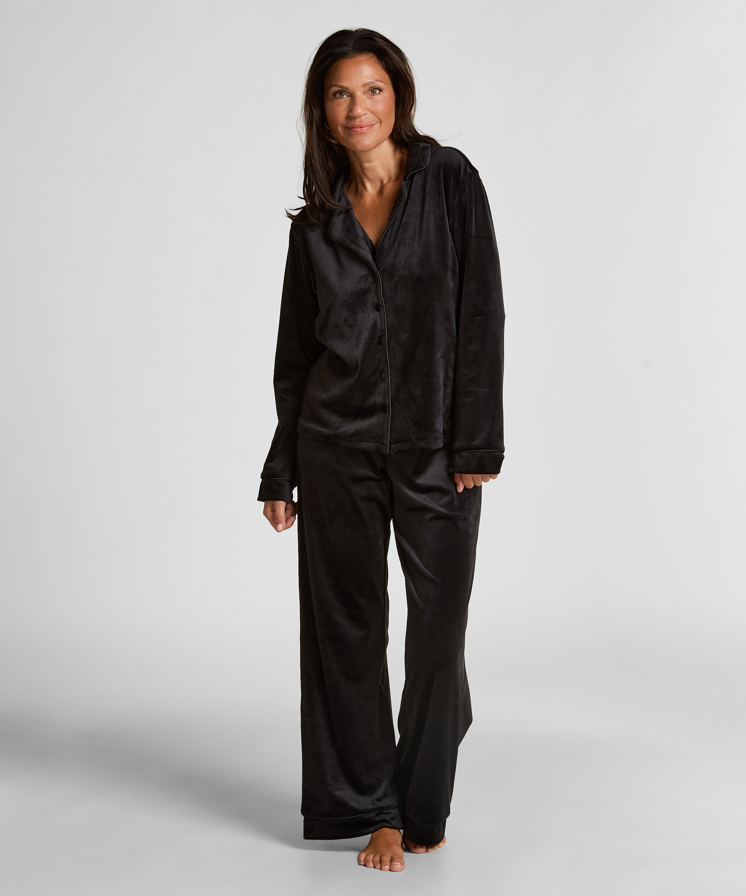 Lang&aelig;rmet velourjakke, Sort, main