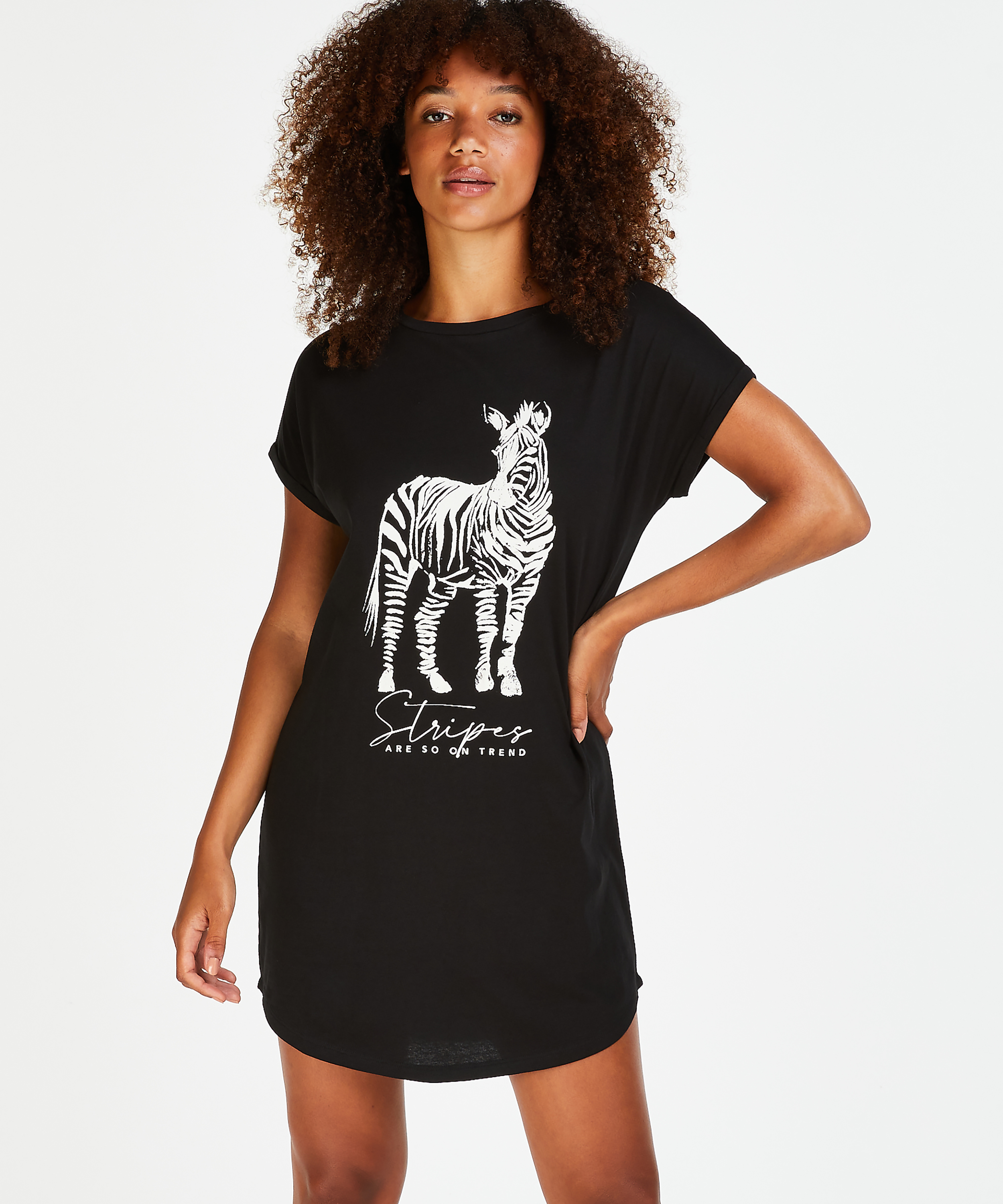 Natskjorte rund hals, Sort, main