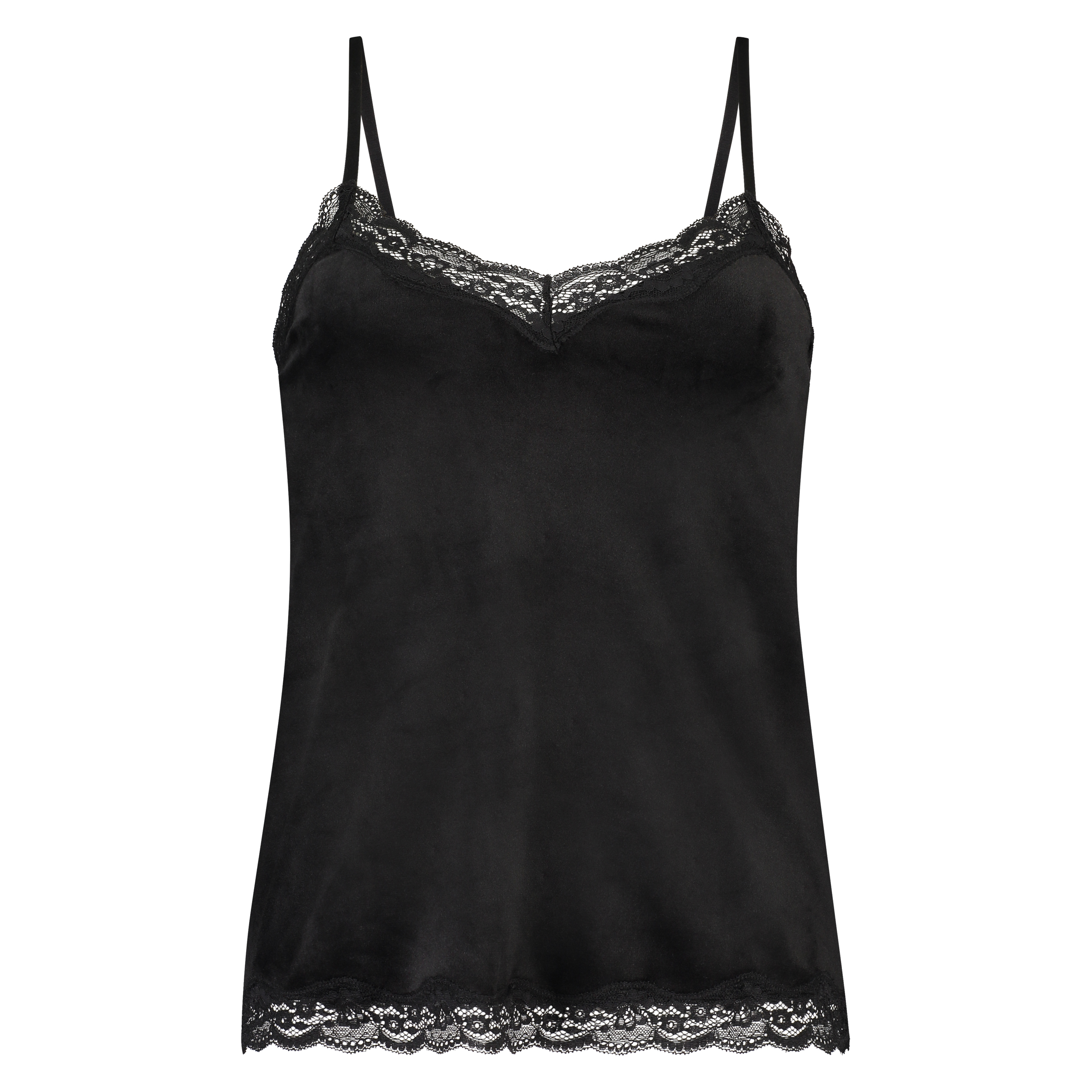 Cami top Velours Lace, Sort, main