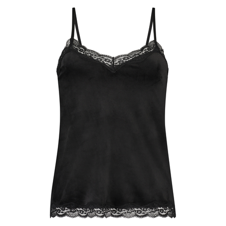 Cami top Velours Lace, Sort