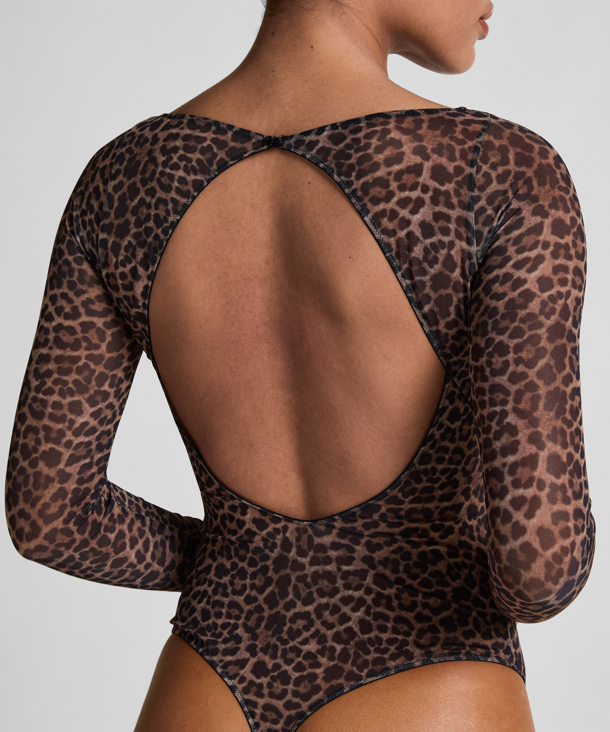 Tara Leopard langærmet body, Sort, main