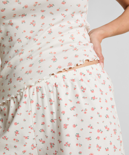 Ribstrikkede pyjamasshorts, Hvid