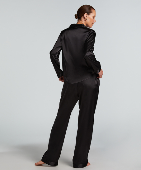 Langærmet satinjakke, Sort