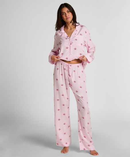 Bukser i v&aelig;vet stof med kirseb&aelig;r, Lyser&oslash;d