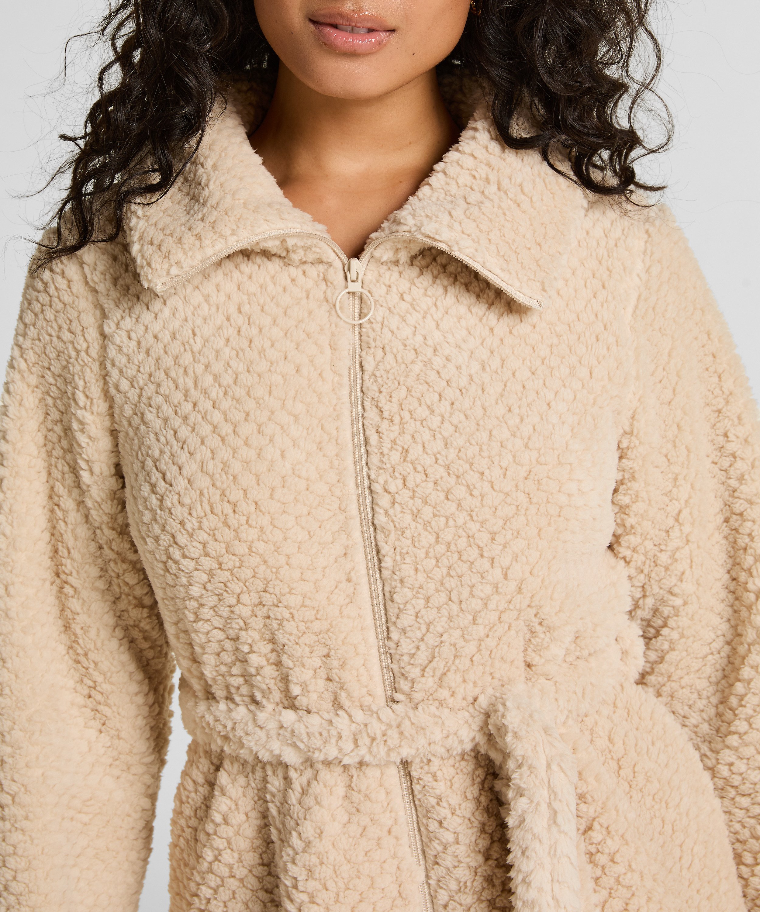 Badekåbe i fleece med lynlås, Hvid, main