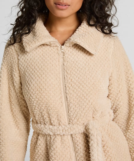 Badekåbe i fleece med lynlås, Hvid