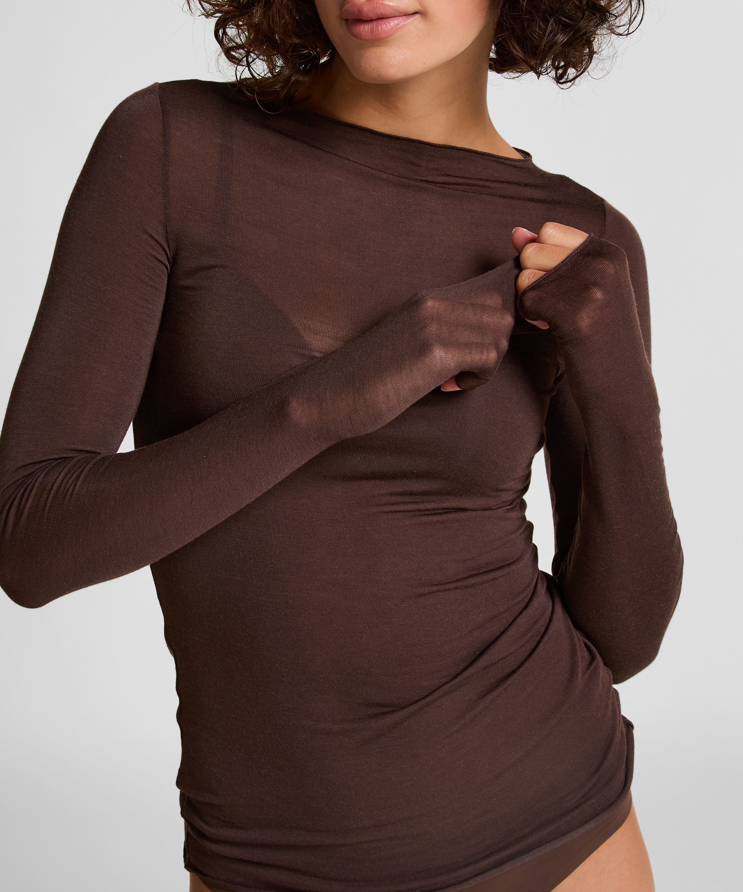 super soft b&aring;dhals bluse med cashmere, Brun, main