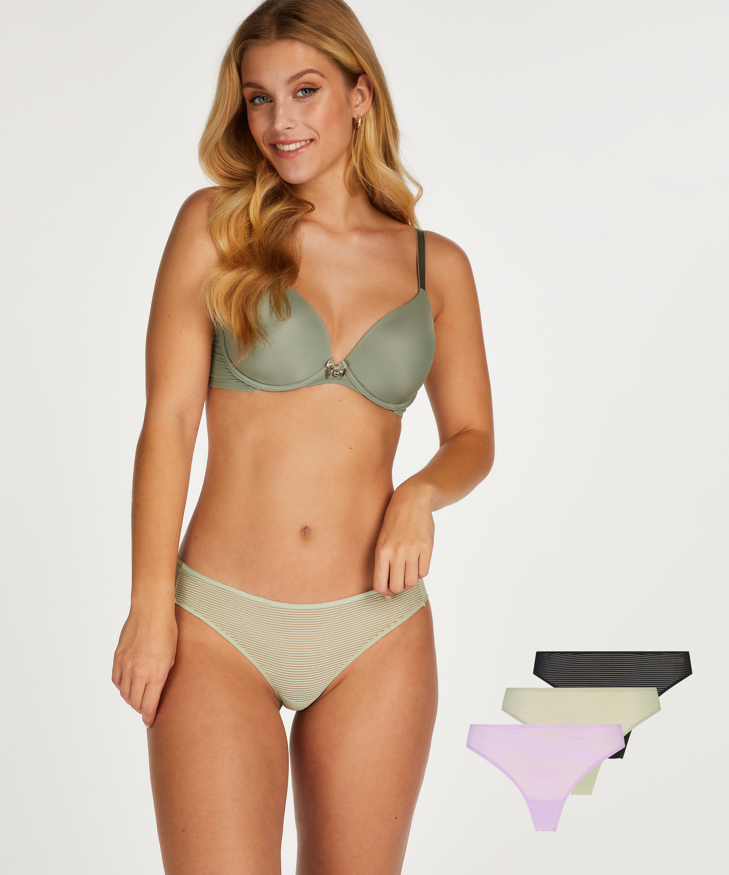 3-pak g-streng i stribet mesh, lilla, main