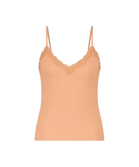 Cami Rib Lace top, Lyserød