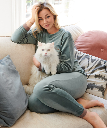 Lurex Joggingbukser i velour, grøn