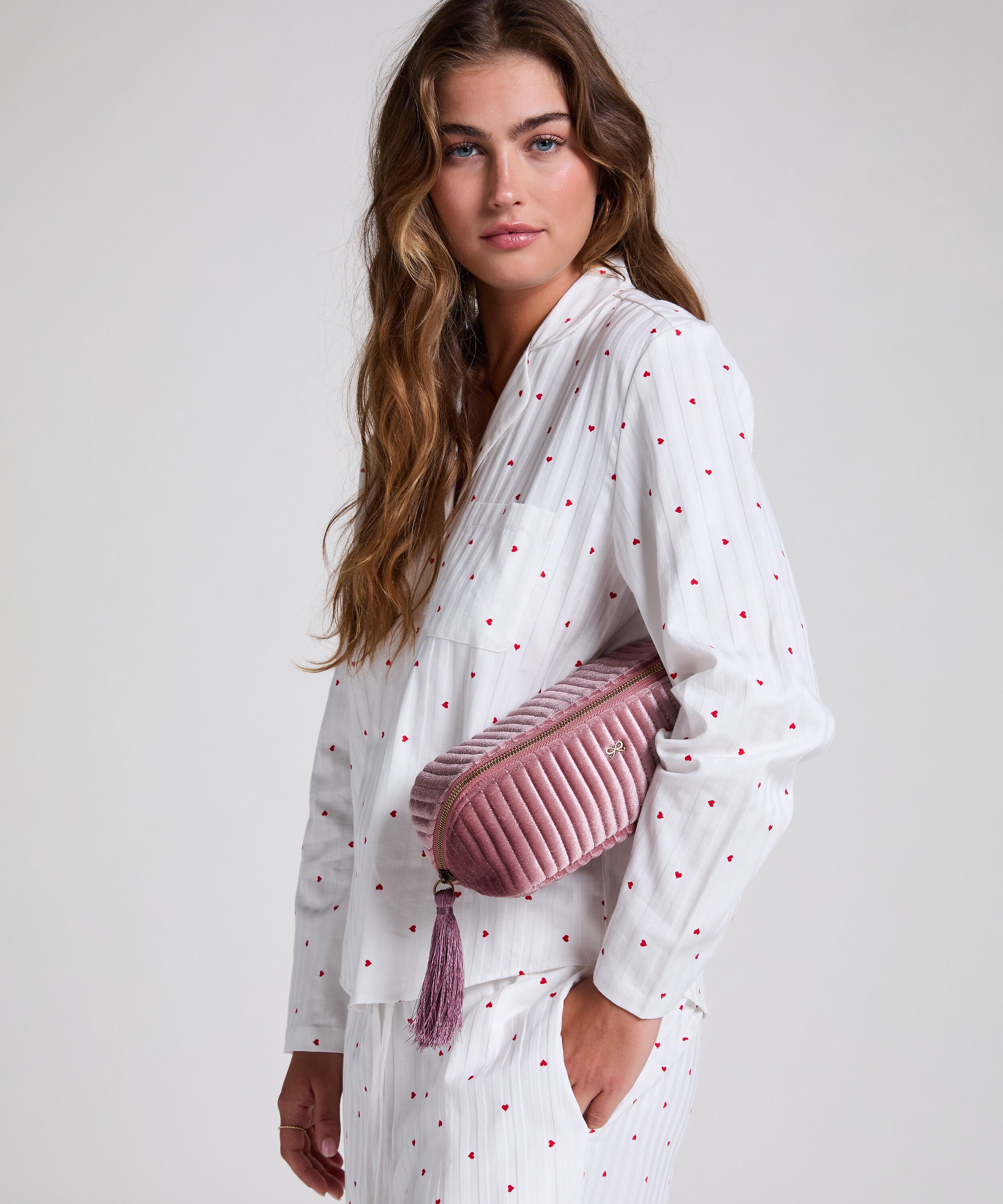 Velour makeuptaske, Lyserød