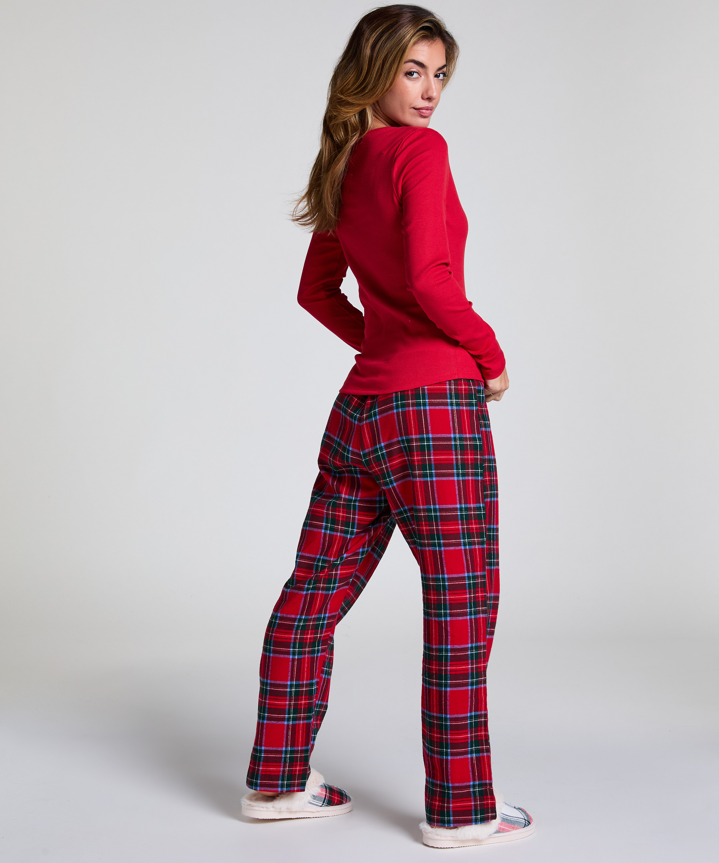 Langærmet top med V-hals, Rød, main