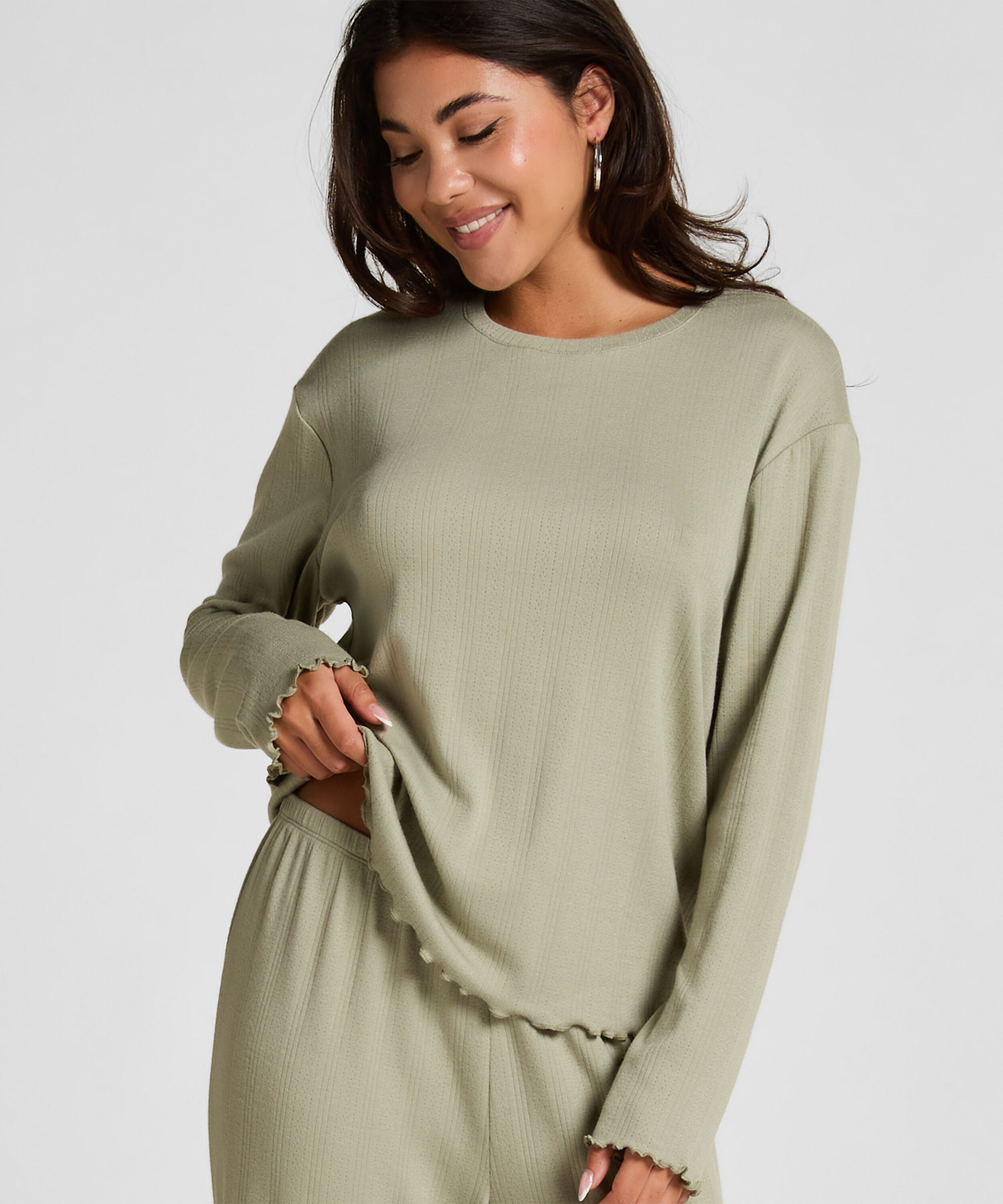 Pyjama Top Loose Pointelle, Grøn