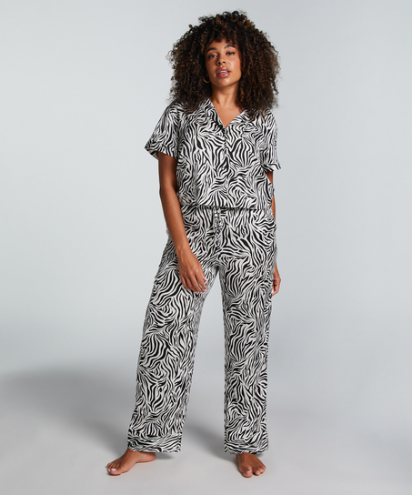 Kortærmet satinjakke, Hvid