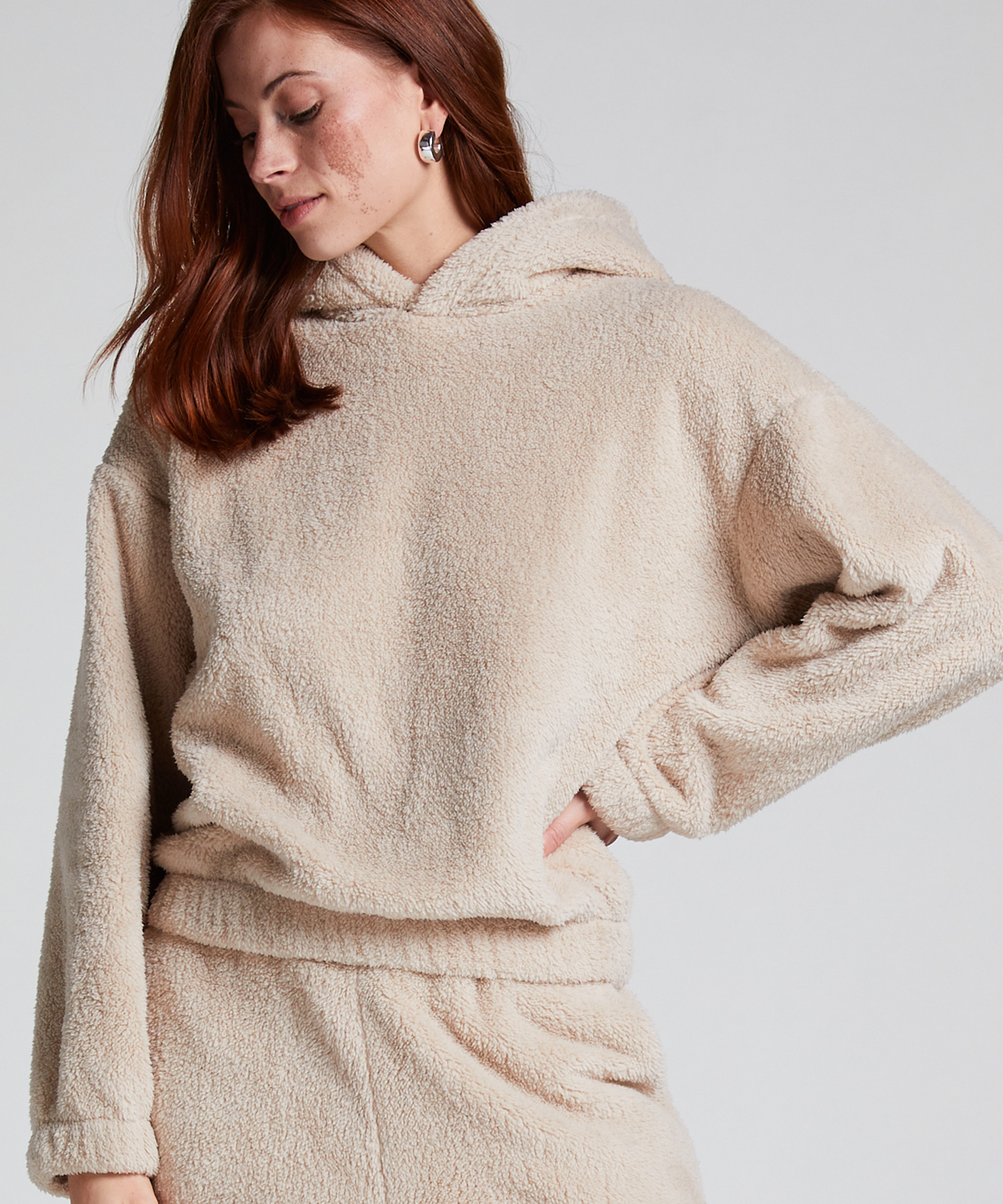Hættetrøje Fleece Snuggle, Beige, main