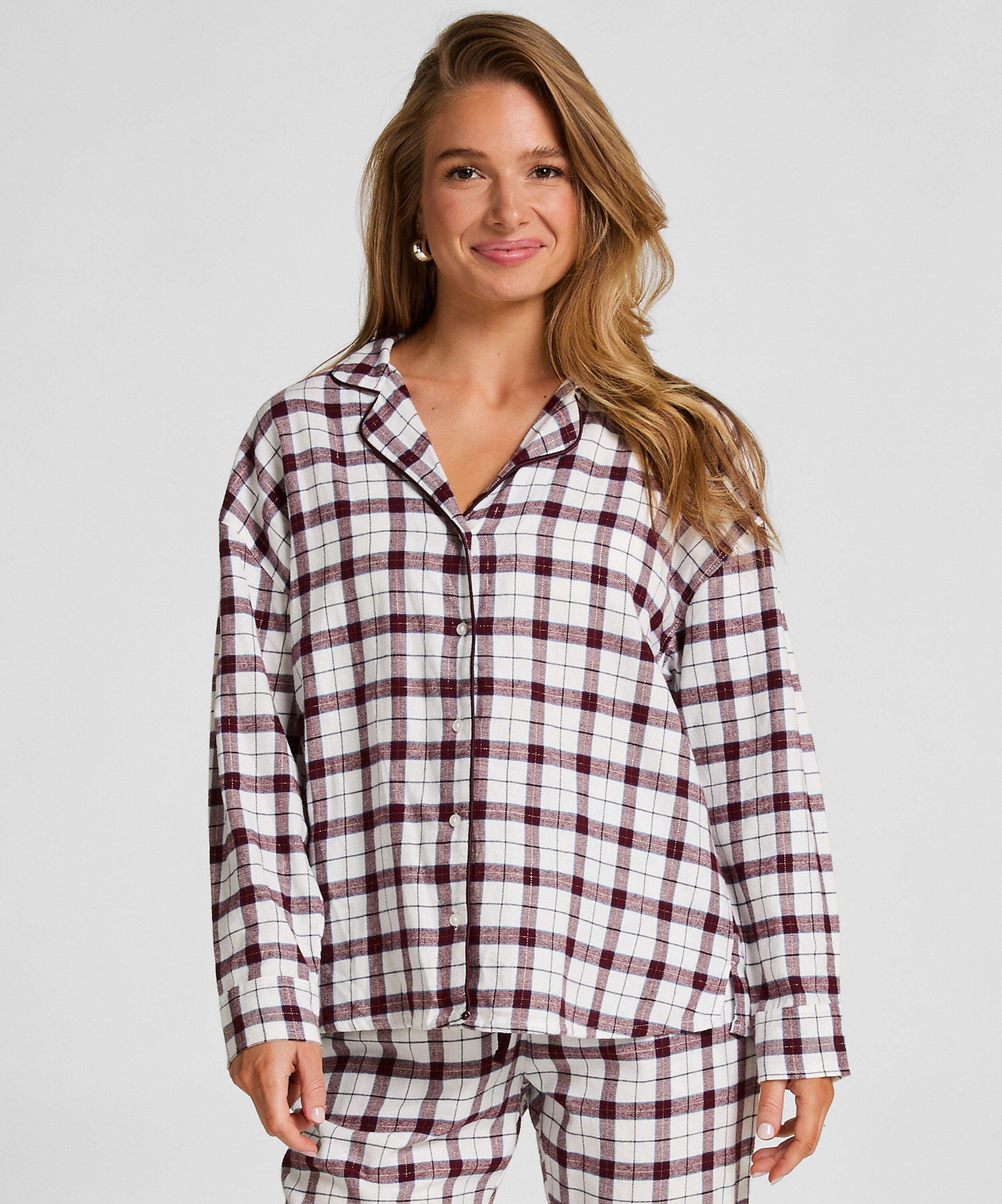 Pyjamastop af flonel, Hvid