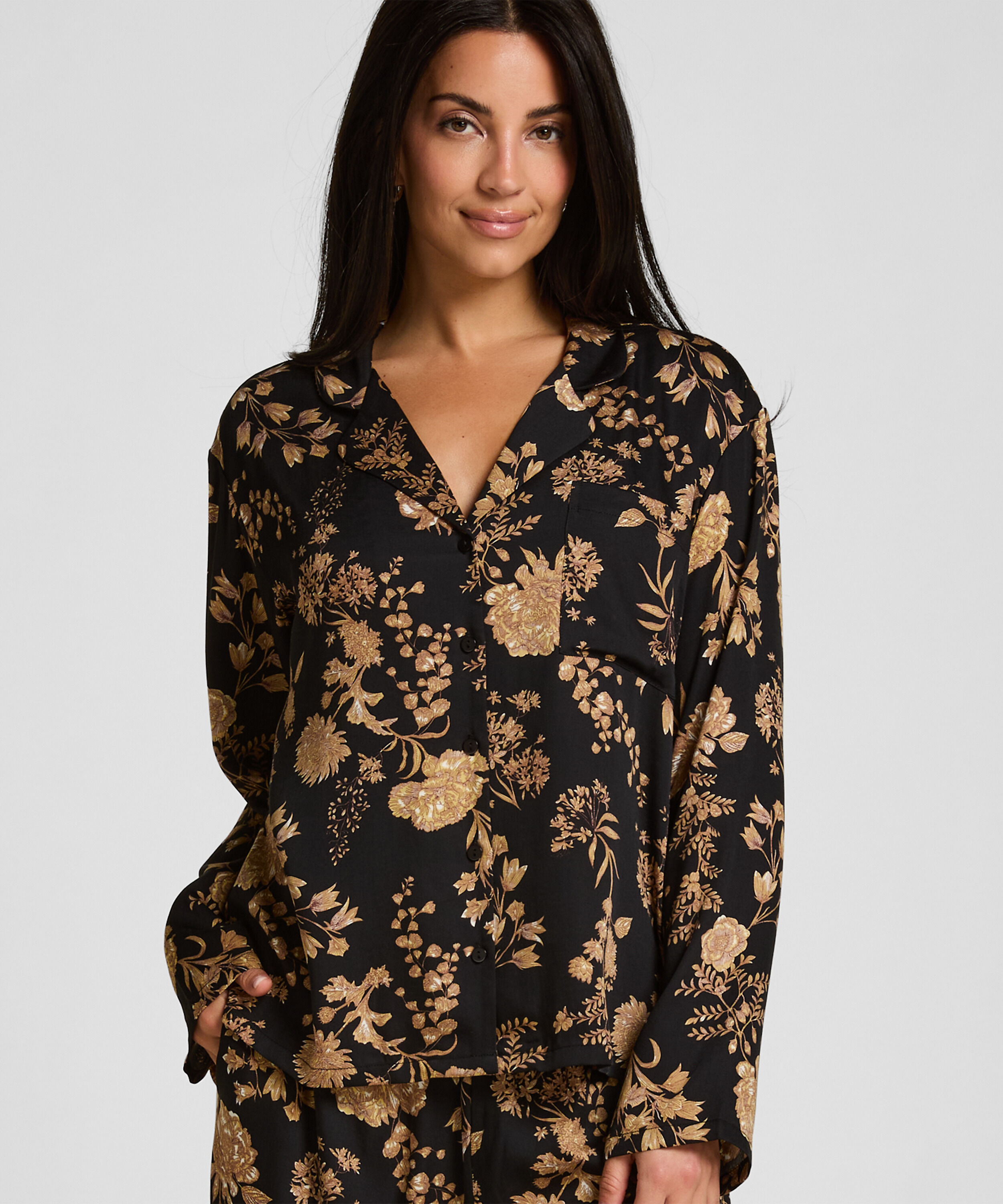 Pyjamas Jakke Woven Print, Sort Pyjamas Jakke Woven Print, Sort